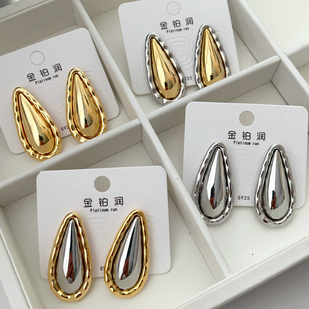 Metal two tone teardrop earrings