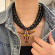 Bull black bead necklace