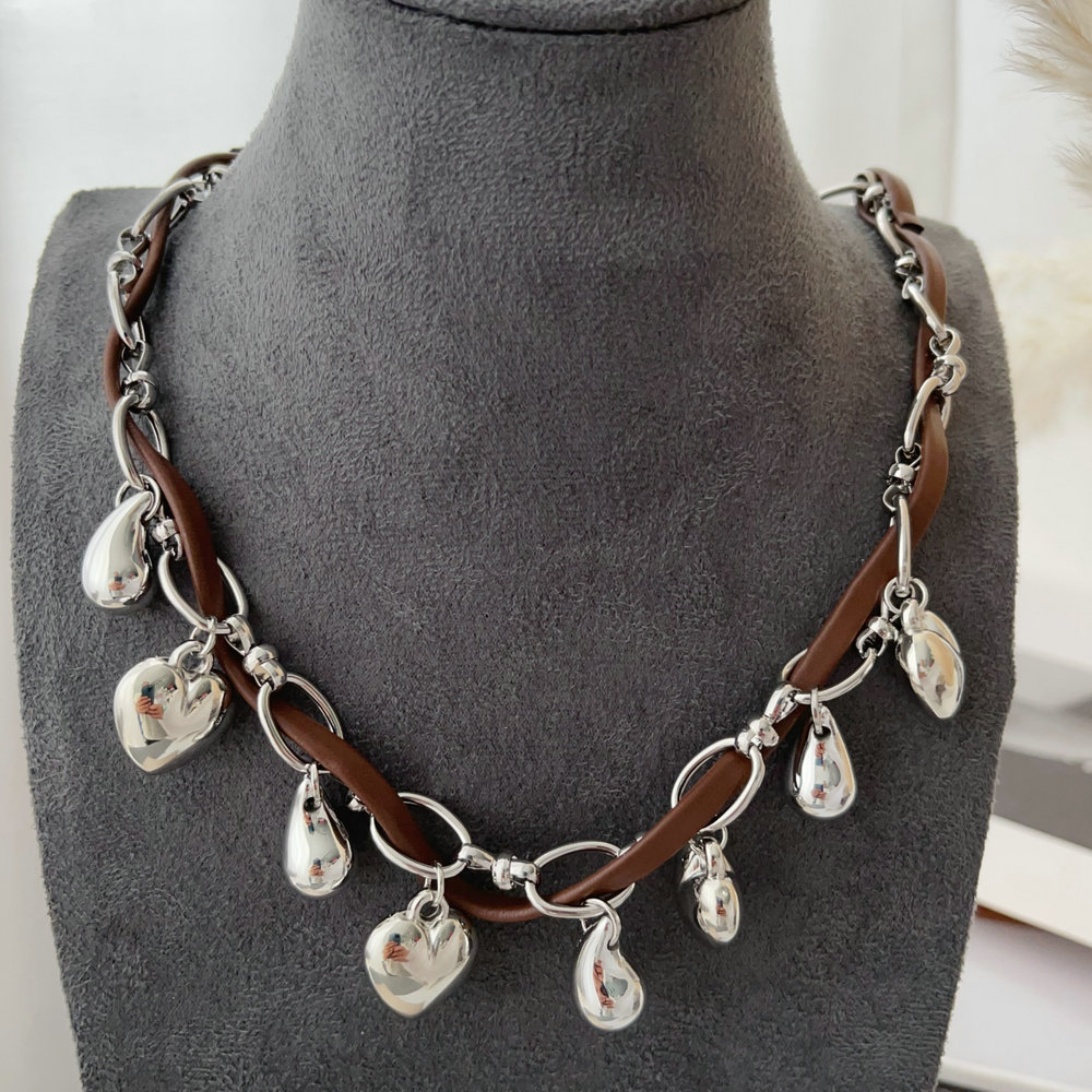 Silver charm bead necklace