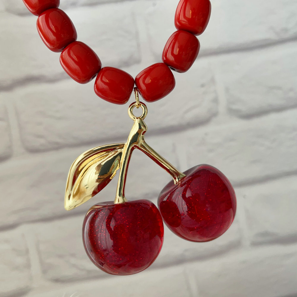 Big chunky cherry pendant necklace