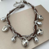 Silver charm bead necklace