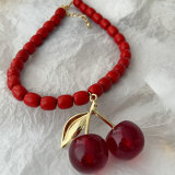Big chunky cherry pendant necklace