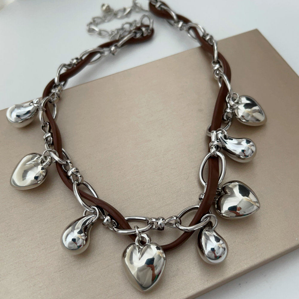 Silver charm bead necklace