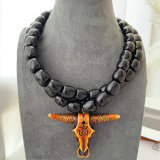 Bull black bead necklace