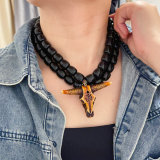 Bull black bead necklace