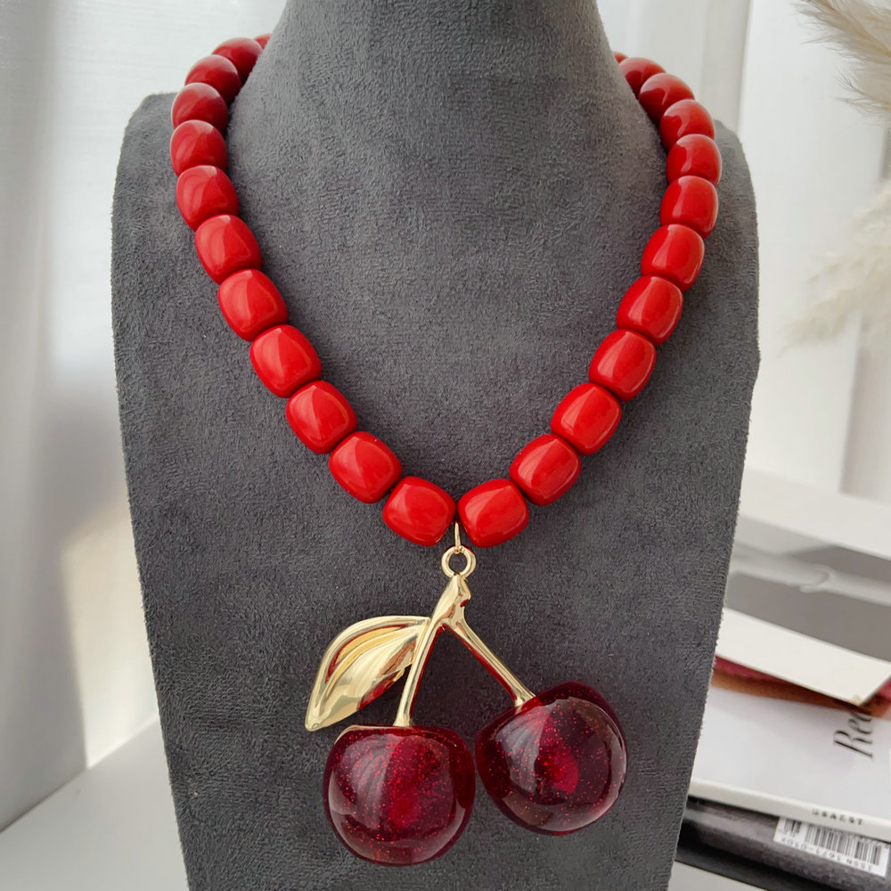 Big chunky cherry pendant necklace
