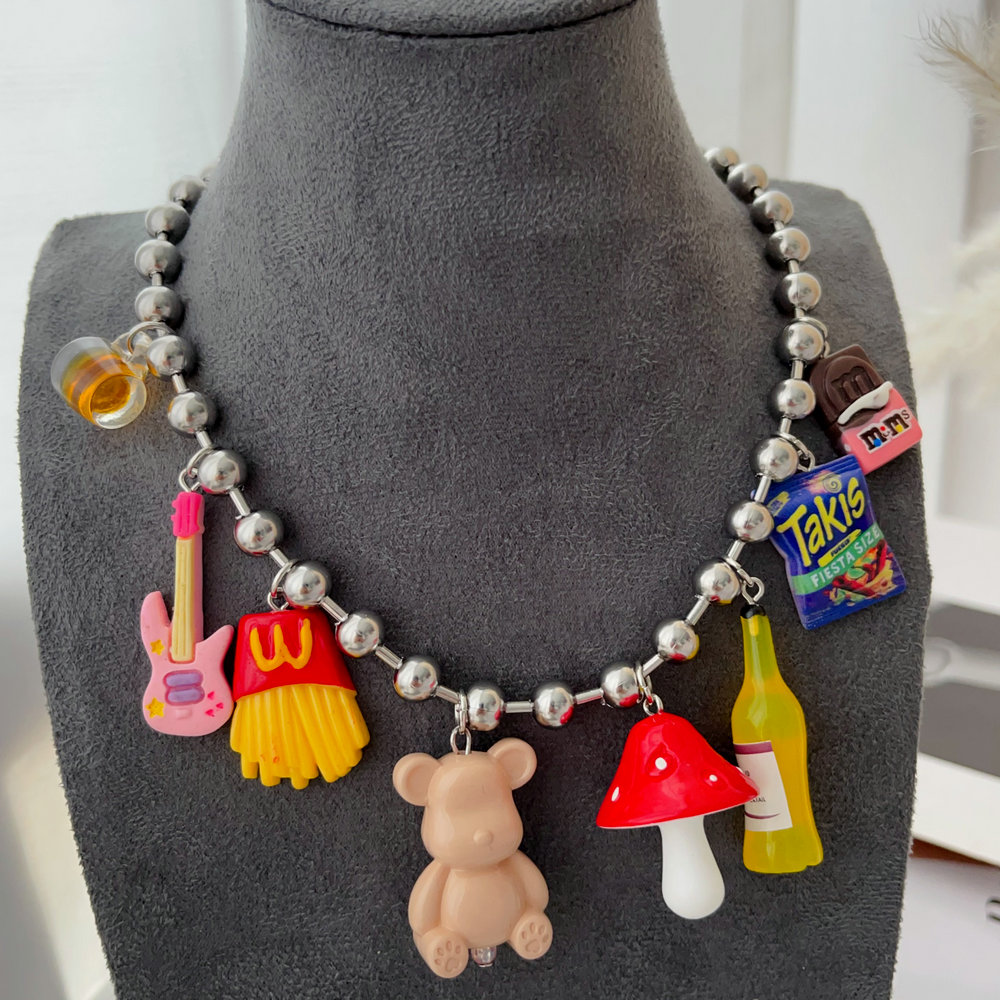 Funny chunky charm bead necklace