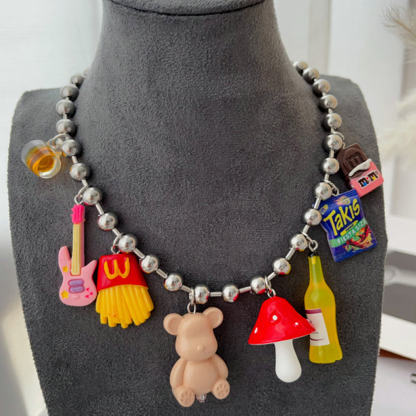 Funny chunky charm bead necklace