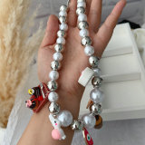 Glass pearl bead charm necklace