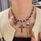 Red enamel hand charm necklace