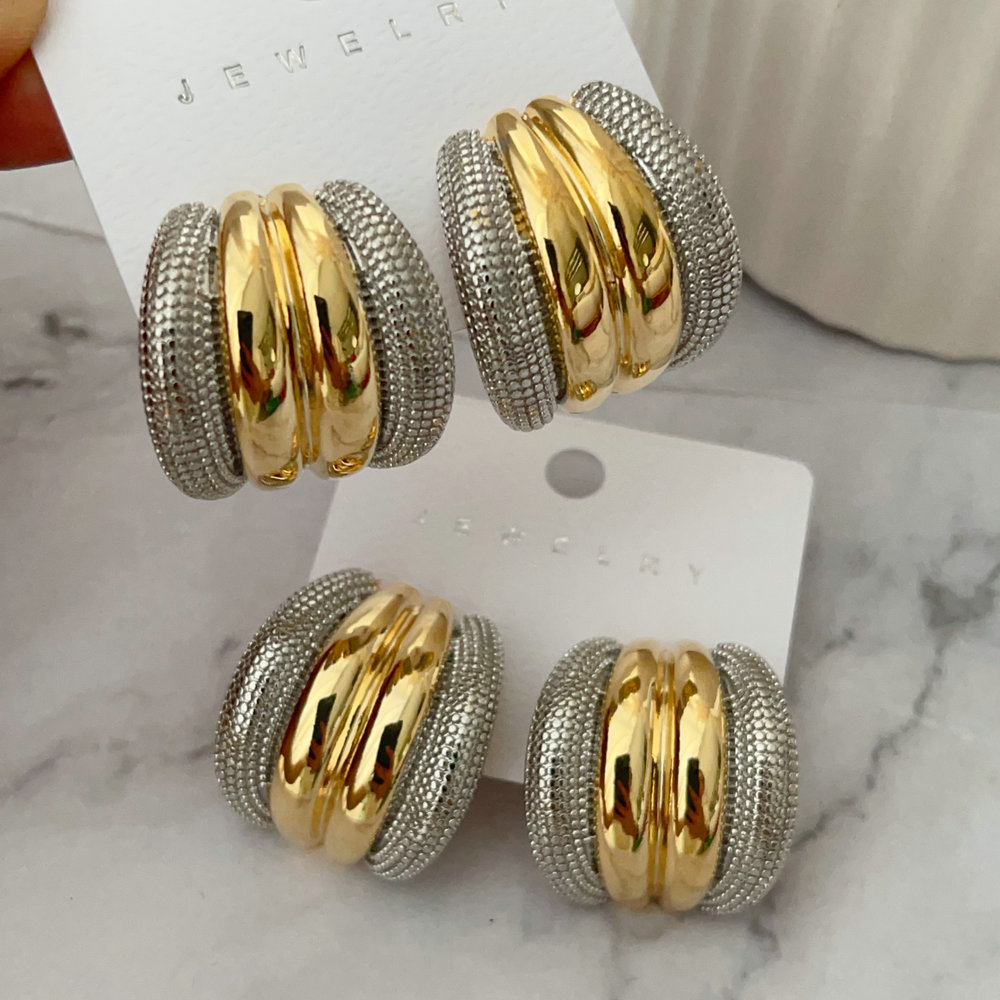 Two tone fan earrings