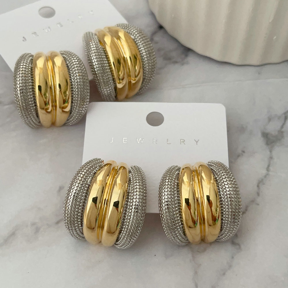 Two tone fan earrings