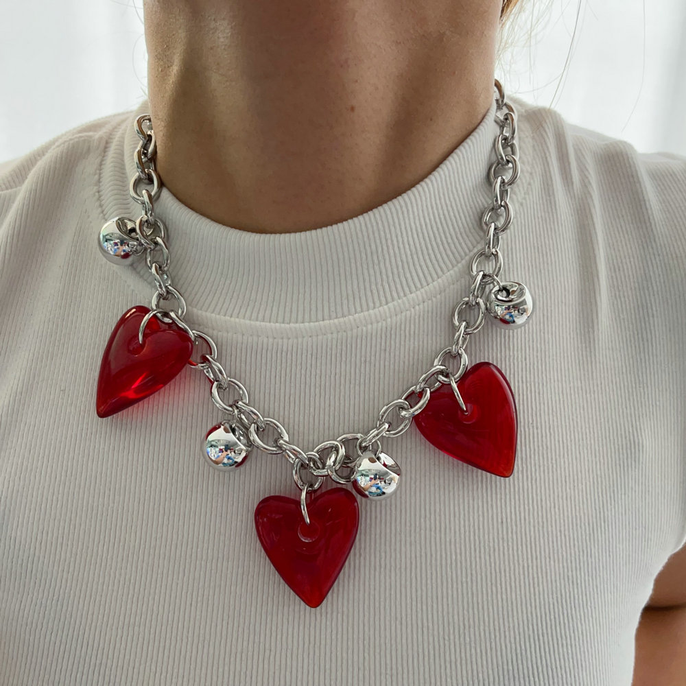 Red heart big pendant necklace
