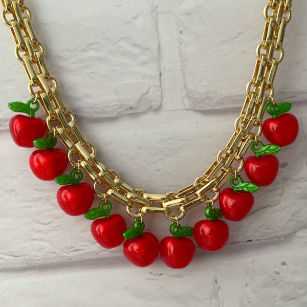 Apple charm cuban chain necklace