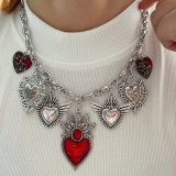 Enamel heart chain necklace
