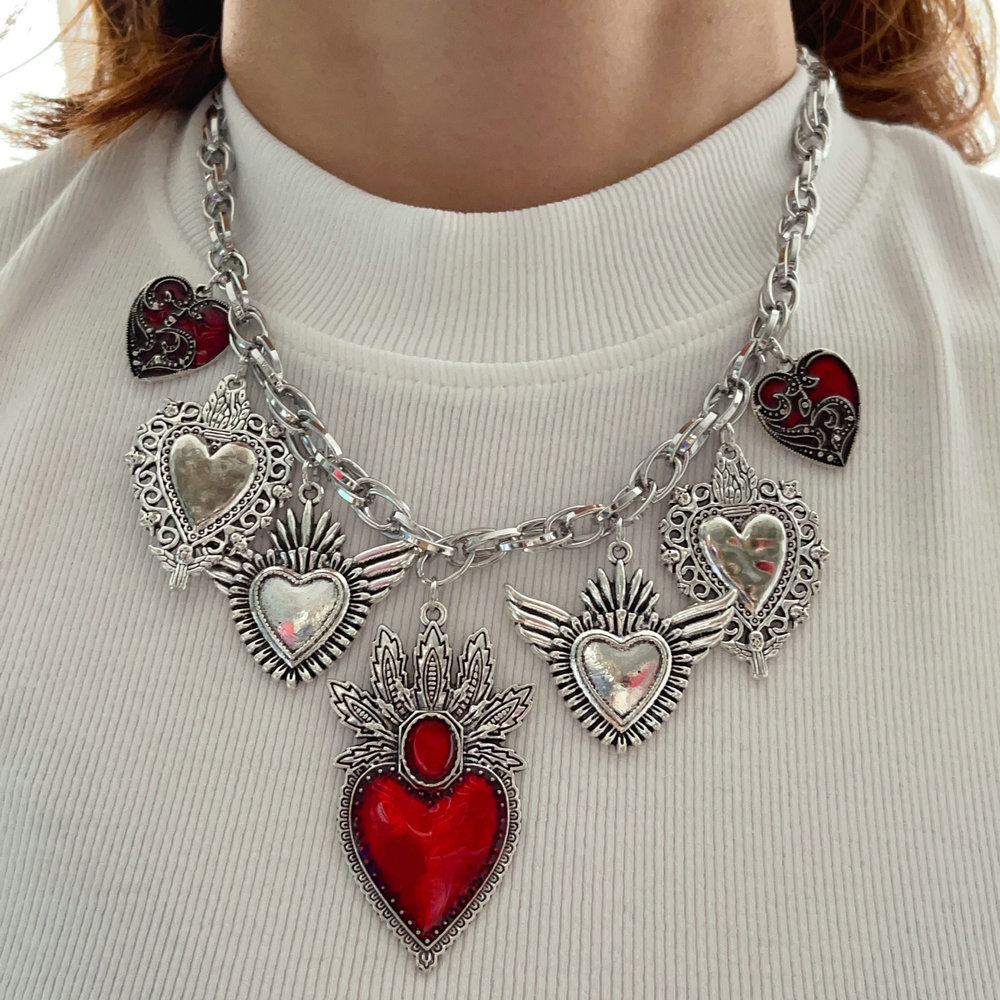 Enamel heart chain necklace