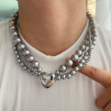 Chunky grey glass pearl necklace