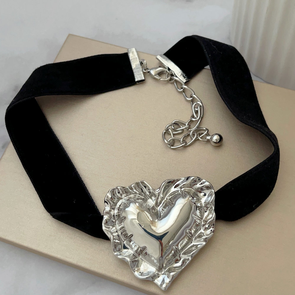 Black Silk Heart Necklace