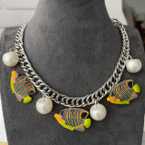 Fish charm cuban chain necklace