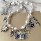 Glass pearl necklace with eye charm