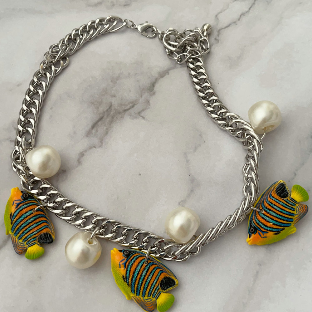Fish charm cuban chain necklace