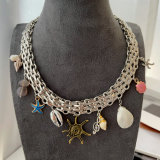 Cuban chain shell charm necklace
