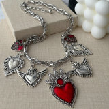 Enamel heart chain necklace