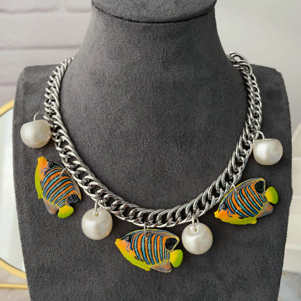Fish charm cuban chain necklace