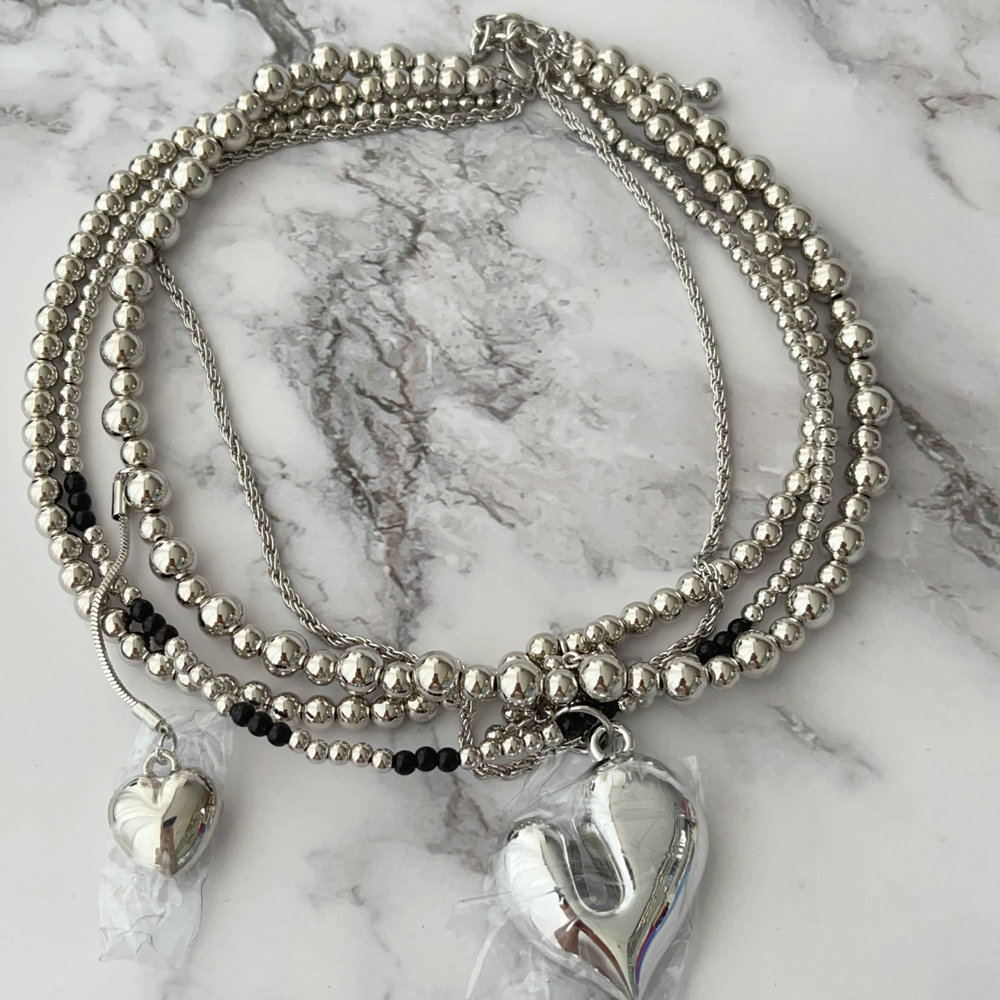 Grey glass pearl chunky necklace