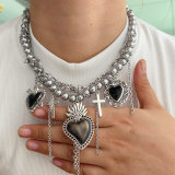 Heart charm grey pearl necklace