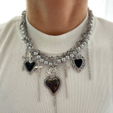 Heart charm grey pearl necklace