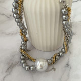 Grey pearl chunky necklace