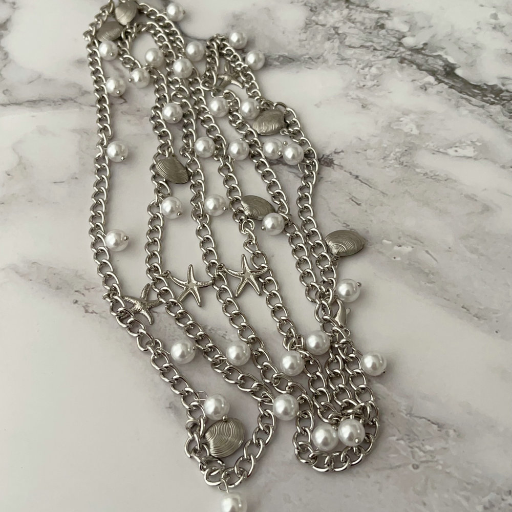 Layer star shell long necklace
