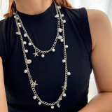 Layer star shell long necklace