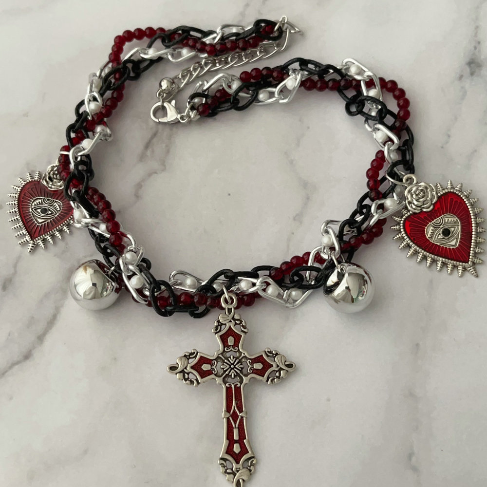 Cross heart charm necklace