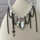Black chain pearl heart necklace
