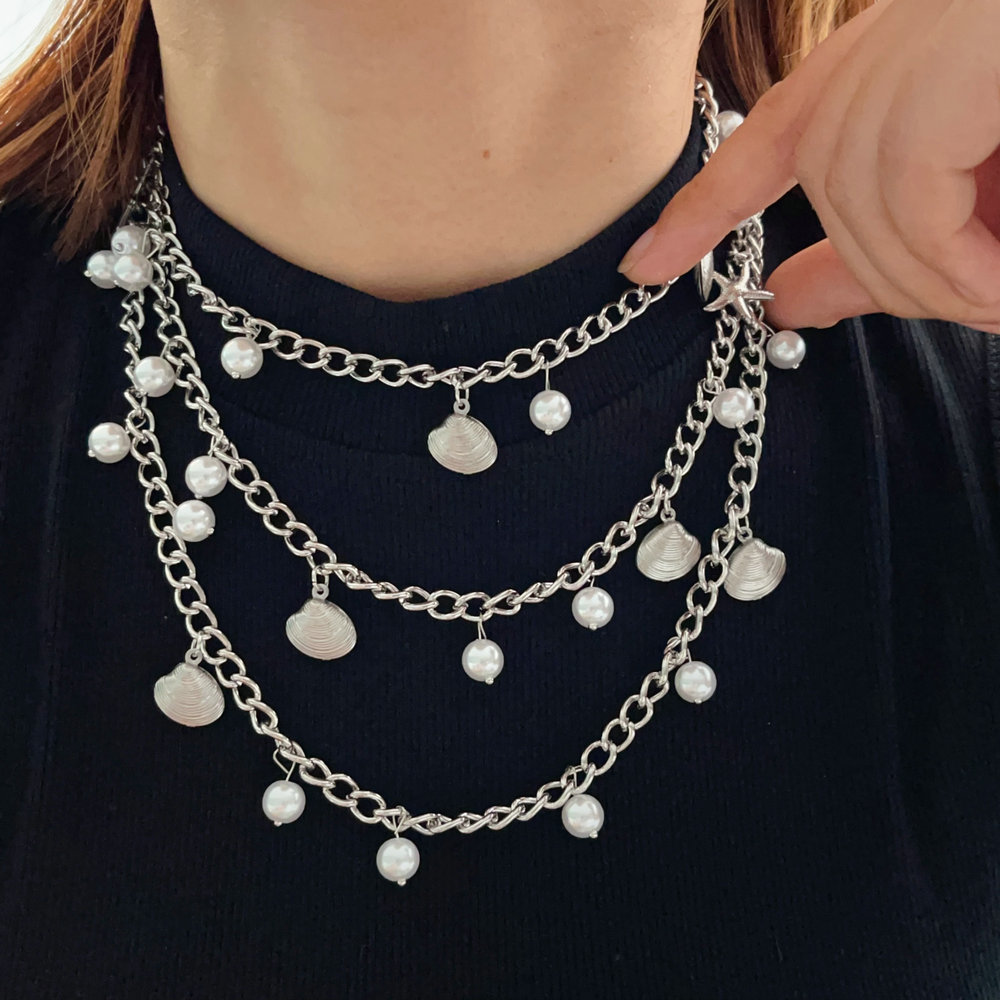 Layer star shell long necklace