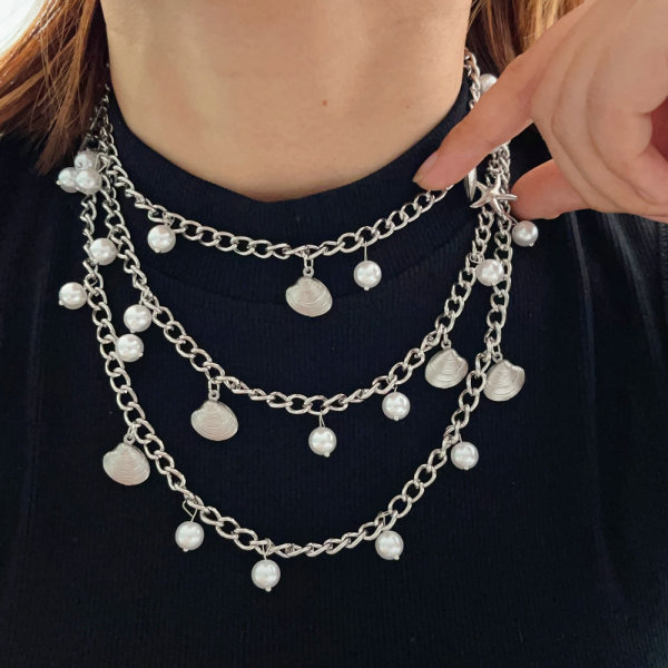 Layer star shell long necklace