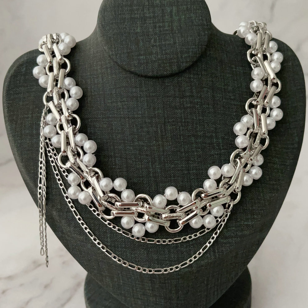 Chunky cuban chain bead necklace