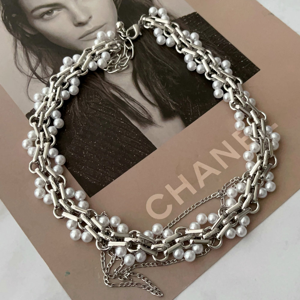 Chunky cuban chain bead necklace