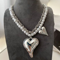 Grey bead heart necklace