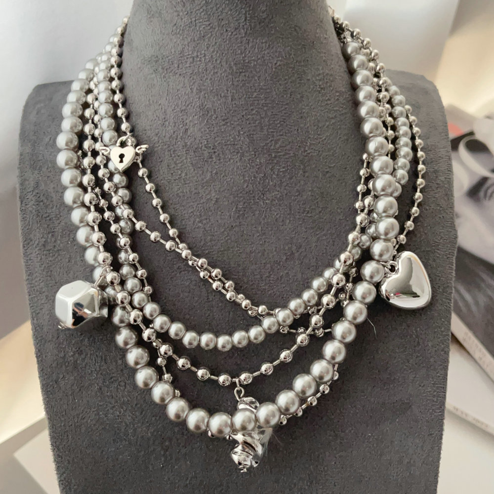 grey bead chunky beaded necklace