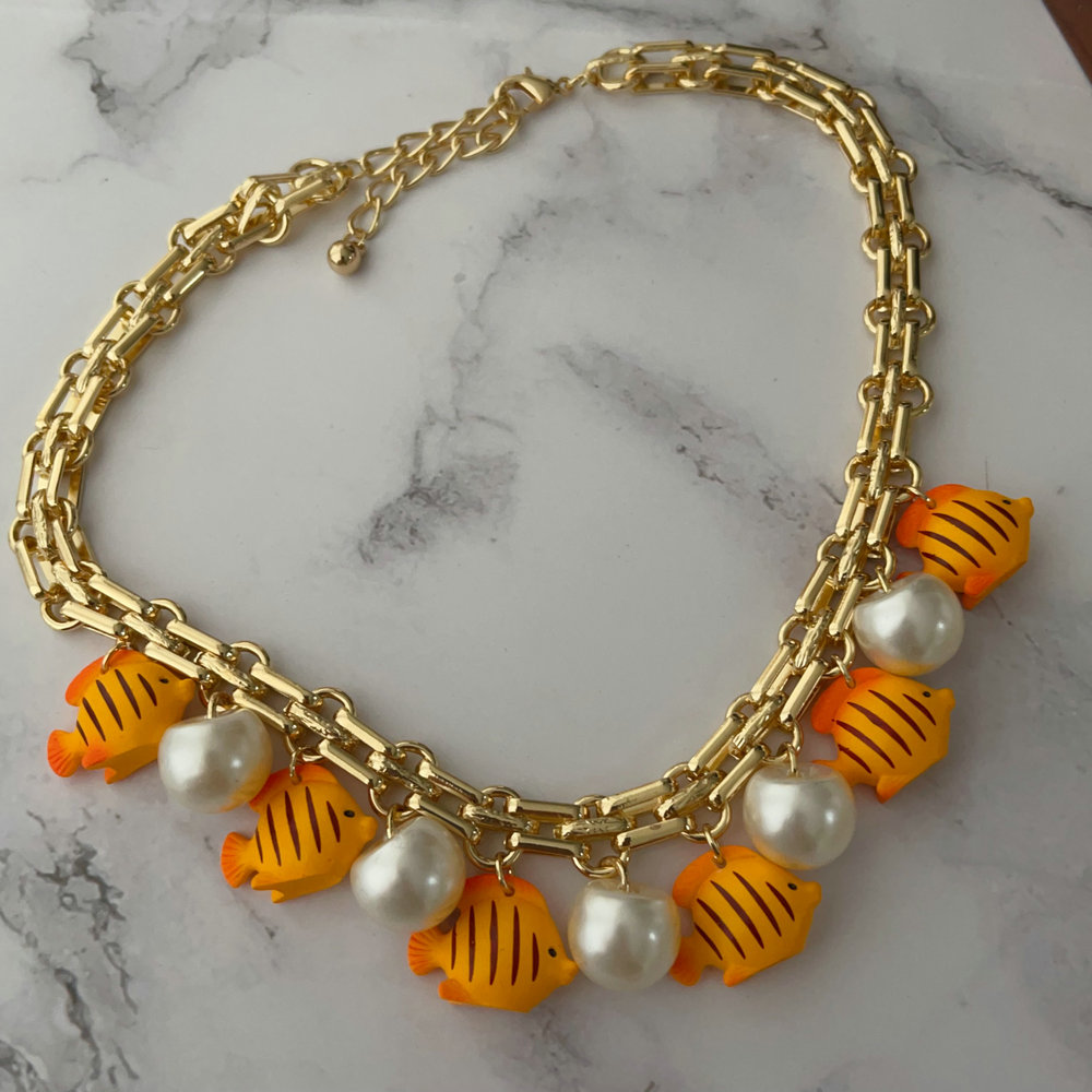 Yellow fish charm necklace