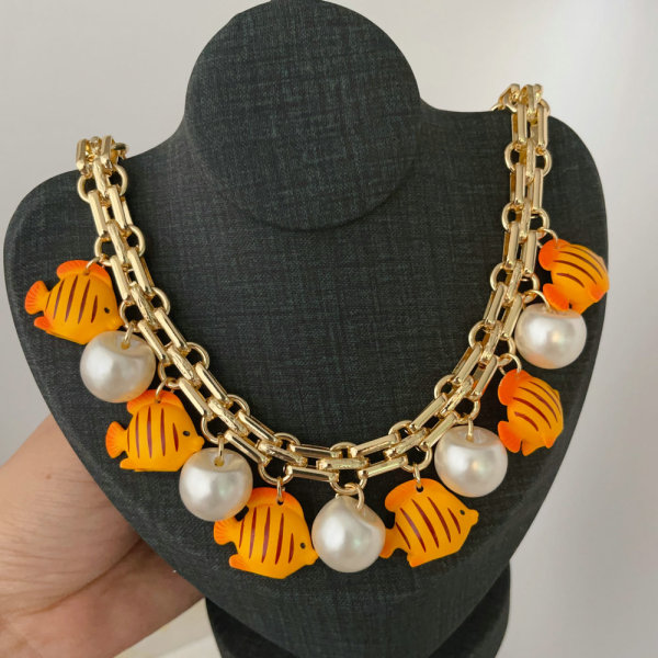 Yellow fish charm necklace