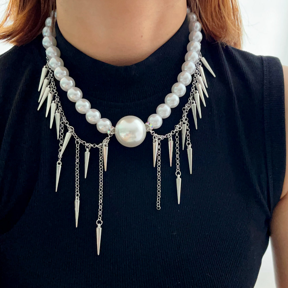 Chunky glass pearl chain necklace