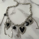 Black enamel heart necklace