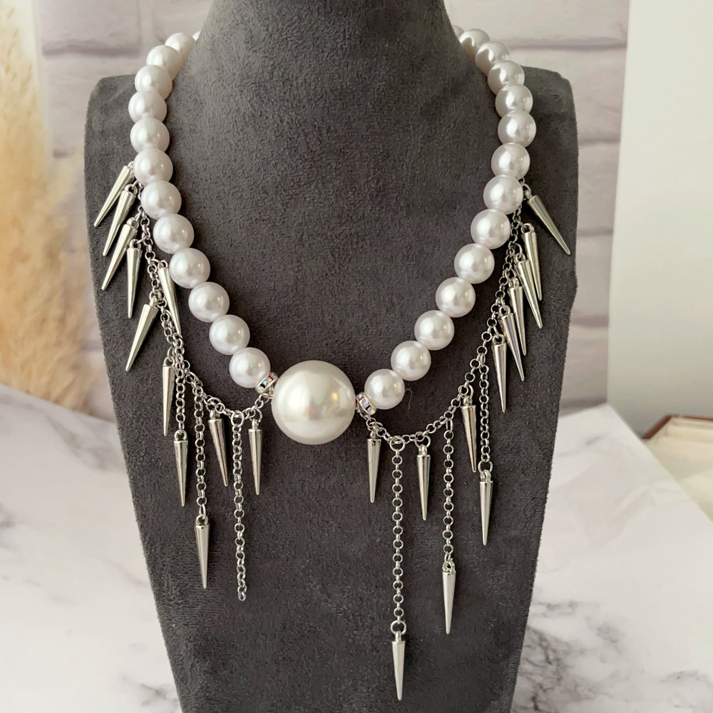Chunky glass pearl chain necklace