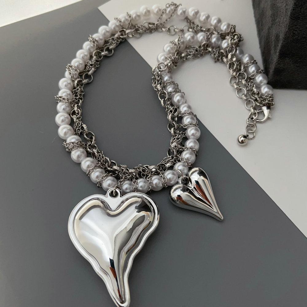 Grey bead heart necklace