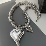 Grey bead heart necklace