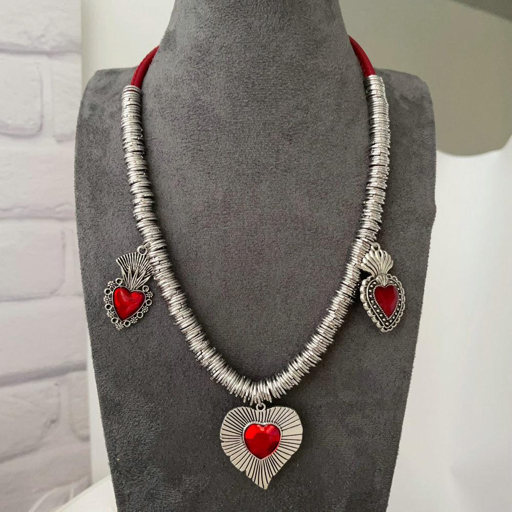 Enamel heart charm necklace